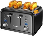 RAMJOY Toaster 4 Slice, Dual Independent Controls, Extra Wide Slot Toasters for Bagel, Bread, Waffles, 7 Shade Settings, 4 Main Functions, Removable Crumb Tray, 1500 Watts, Black