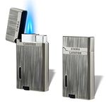 Futlidys 2 Pack Jet Lighter, Double Jet Flame Gas Lighter with Protect Cover, Butane Refillable and Adjustable Flame Windproof Torch Lighter, Vintage with Brushed Pattern. Grey(Sold without Gas)