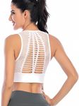 Fabluk Women Mesh Support Racerback Sports Bra | Breathable, High-Support, Padded, Non-Wire, Workout Bra For Yoga, Running, And Fitness | Sizes M To 3Xl (M, 62-White)