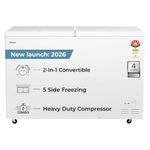 Haier HFC-500DPW5, 5 Star (2026 Star Rating) Double Door Convertible Deep Freezer, 5 Side Freezing, Dual Condenser, Inside Metal Liner with 70mm Puff Thickness (White 439L)