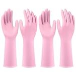 Rubber dishwashing gloves for kitchen 2 Pairs Rubber cleaning gloves household Reusable.(Medium,Pink)