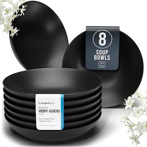 PURE LIVING INTERIOR DESIGN Stoneware Pasta Bowls Set of 8, Stylish Matte Black Plates Ceramic, 8" Salad Bowl Set, Dishwasher and Microwave Safe Ceramic Bowl Plates, Salad Bowls, Large Soup Bow
