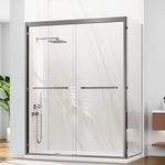 LENPHILVEE 60" W x 32" D x 76" H Semi-Framed Double Sliding Shower Glass Door, SGCC 3/8" & 5/16" Tempered Glass, Double Nano Coating, Aluminum, Leak-Proof, Gray, (Shower Base Not Included)