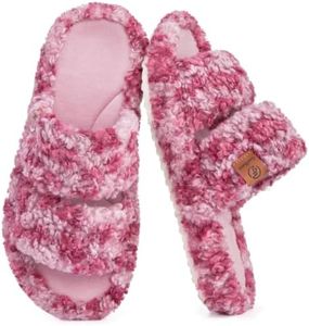 EverFoams Women‘s Fuzzy Open Toe Slippers with Soft Comfy Memory Foam Thick Sole Diva Wild Pink,11-12 US