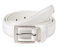 Sportoli Mens Classic Stitched Genuine Leather Uniform Belt - Black Brown White - White -