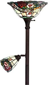 Bieye L30739 Rose Flower Tiffany Style Stained Glass Torchiere Floor Lamp with 14 inch Wide Shade and 6-inch Wide Rotatable Shade for Working Reading, 70 inch Tall