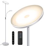 OUTON LED Floor Lamp with Adjustable Reading Lamp, 27W Main Light & 7W Reading Lamp, Dimmable Standing Lamp with 4 Color Temperature, Remote & Touch Control for Living Room Bedroom Office, Grey