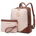 MKP Women Fashion Double Zipper Medium Backpack Purse PU Leather Ladies Travel Shoulder Bag Set 2Pcs, Pink, M, Rucksack Backpacks