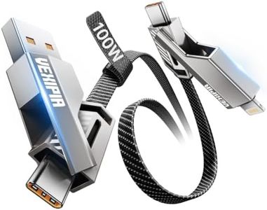 Vexipia 4-in-1 Long USB C Cable 100W 10FT Compatible with Lightning Cable [Fast Charging & Data Transfer] Flat Nylon Braided for iPhone iPad Charger Cord, Multi Charge Combo with L/Type C/USB A Port