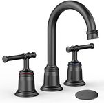 Classical Bathroom Faucets for Sink 3 Holes, 8 inch Bathroom Faucet, Widespread Matte Black Bathroom Faucet with Pop Up Drain and cUPC Lead-Free Hose (Matte Black)