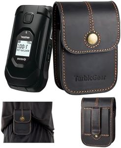 TarbicGear Leather Flip Phone Case for TCL Flip 3, Phone Holster for Flip Phone, Belt Case with Belt Clip, Fits Clamshell Cellphone, Cat S22, Nokia 2780, Jitterbug Flip2, Kyocera DuraXV, Black