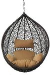 Prime Pigeon Hammock Iron Swing Chair Without Stand For Home, Hanging Swings For Indoor, Outdoor, Home, Patio, Yard, Balcony, Garden(Rattan)(Black/Light Brown)