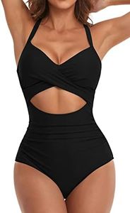 Eomenie Women's One Piece Swimsuits Tummy Control Cutout High Waisted Bathing Suit Wrap Tie Back 1 Piece Swimsuit, Black-01, Large