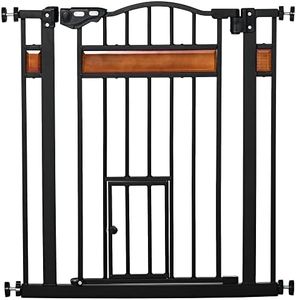 PawHut Barrière de sécurité pour Animaux avec Porte Fermeture Automatique système de Double Verrouillage sans perçage de 74 à 80 cm Acier Bois de pin Noir