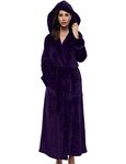 BELLOO Women Full Long Hooded Dressing Gowns Soft Warm Bath Robe Plush Fleece Housecoat, Purple L