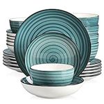 vancasso Bonbon Green Dinner Set- 24 Pieces Stoneware Dinnerware Set, Handpainted Spirals Pattern Ceramic Combination Set with Dinner Plate/Dessert Plate/Pasta Bowl/Deep Bowl, Service for 6