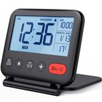 NOKLEAD Digital Travel Alarm Clock for Bedroom Office: Small LCD Desk Clock with Backlight Date Temperature Snooze 12/24H Weekend Mode and Mirror, Battery Powered Folding Bedside Clock for Adult Kids, 9*8.5*1.3 cm