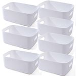 Plastic Storage Baskets Pantry Organizer Basket Bins Multi-Use Organizer Bins with Cutout Handles for Kitchen Organization, Countertops, Cabinets, Bedrooms, and Bathrooms (White, 25x18x10cm)