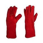 DSYJ Welding Gloves Long Leather Gaunlets Heat Resistant Lined Extreme Heat Resistant Gloves, Ideal Welding gloves for TIG and MIG, Perfect BBQ gloves for cooking in Grill and Oven Red