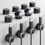 toocki Magnetic Cable Clips Holder, Cord Organizer Cable Management, [Cable Smooth Adjustable] Desk Cable Organizer (Black, 12 Pack)