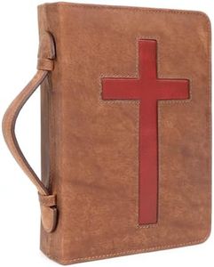 ELIZO Leather Bible Cover Bible Case for Men Women Genuine Leather Bible Bag Holder Cross Large Carrying with Zipper Case Protector Christian Religious Gifts for Mens Pioneer Saddle Red/Cross Standard