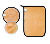 SOFTSPUN Microfiber Reusable Makeup Remover Cleansing Pads With Wipe Towel for Face, Eyes, Lipstick, Combo Pack of 3, 280 GSM,Beige, Safe for all Skin Types.
