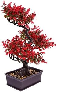 Cabilock Artificial Bonsai Tree Fake Bonsai Decor Artificial Green Plant Model Decor Simulation Potted Plant for Home Table Office Desk Red