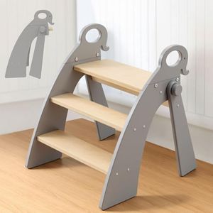 REEPLE Step Stool for Toddlers & Kids, Bathroom Sink, 3-Step Foldable, Gray