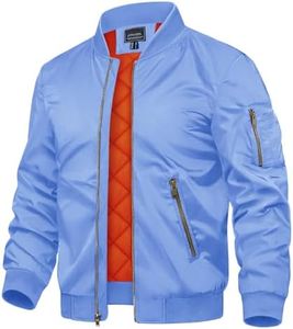 TACVASEN Men's Fleece Jackets Winter Thicken Bomber Outdoor Coat with Zipper Pockets Light Blue, S