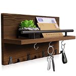 SWTYMIKI Natural Wood Key Holder for Wall, Rustic Wall Mounted Key Rack with 11 Key Hooks and Mail Organizer, Unique Home Decor Mail Holder for Entryway, Mudroom, Hallway, Office, Living Room, Brown