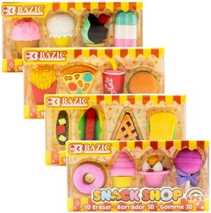 BAZIC Products 3D Erasers, Food Pencil Erasers (4/Pack), 96 Count for Bulk Prizes, Prize Box, Treasure Box, Classroom Must Haves