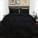 100% Egyptian Cotton, Luxurious Soft 1 PCS Diamond Ruffle Duvet/Rajai Cover with Hidden Zipper, 400 Thread Count Comfy & Fluffy Duvet Cover- King Size Black Solid