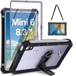 iPad Mini 6 Case 2021 - iPad Mini 6th Generation Case - Waterproof Case with Built-in Screen Protector - Full Protection Shockproof Anti-Scratch Case with Strap Stand Pencil Holder Kickstand, Black