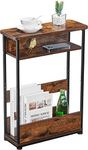 Vintage Side Table with Storage Shelf, 3 Tier Slim End Table Modern Sofa Table for Narrow Spaces, 24.6 Inch Height Bedside Table Small Nightstand with Magazine Rack Space Saving/Brown