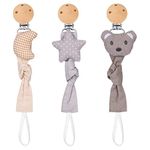 ALTcompluser 3 Pcs Dummy Clips, BPA Free Soother Pacifier Chain Holder Clips, Personalised Dummy Strap for Unisex Boys Girls Baby and Newborn (Grey)