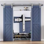 EaseLife 8 FT Brushed Nickel Double Sliding Barn Door Hardware Track Kit,Basic J Pulley,Heavy Duty,Slide Smoothly Quietly,Easy Install (8FT Track Kit for Double 24" Wide Door)