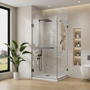 lenphilvee 36"×36"×74" Frameless Pivot Shower Glass Door, 3/8" Thick
