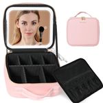 Behaesty Travel Makeup Bag with LED Lighted Mirror, Cosmetic Makeup Organizer Bag with 3 Color Setting, Makeup Train Case with Adjustable Dividers for Women Makeup Brushes Jewelry Accessories, Pink,