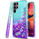 STARSHOP Samsung Galaxy S22 Ultra Case, S22 Ultra Case, Liquid Floating Glitter Quicksand Bling Phone Cover with Spot Diamond 12 Feet Shockproof Drop Protection - Aqua/Purple