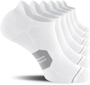 CelerSport 6 Pack Men's Running Ankle Socks with Cushion, Low Cut Athletic Tab Socks, White, Small