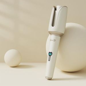 RDR Store Automatic hair Curler with 4 temperature setting, digital display, Two way motorised curling, tangle free, 360 degree movable cord, ceramic coating for burn protection. (White)