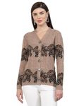 Kalt Women Sweater for Winter Woolen Acrylic Full Sleeves V Neck Floral Design Cardigan Sweater for Women Winter Woollen Stylish(Light Brown Melange;Large)