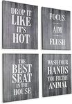 EXCELLO GLOBAL PRODUCTS Wooden Bathroom Humor Signs : Decor for Home, Restaurant, or Business - 8x10 Inches - Ready to Hang - Dark Gray - (Pack of 4, Assortment 3)