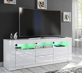 Furneo White TV Stand 160cm Unit Cabinet Matt & High Gloss Clifton18 RGB (multicoloured) LED Lights