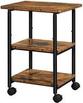 VASAGLE Industrial Printer Stand, 3-Tier Machine Cart with Wheels and Adjustable Table Top, Heavy Duty Storage Rack for Office and Home, Rustic Brown and Black UOPS003B01