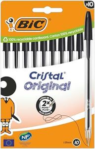 Bic Cristal Original Stylos-Bille Pointe Moyenne (1,00 mm) - Noir, Boîte carton de 10