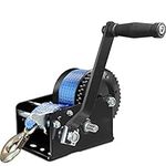 AKRIXKIP Boat Trailer Winch 3200lbs Hand Winch with 33ft(10m) Blue Strap, 4:1/8:1 Gear Hand Cable Winch with Hook, 2 Way Ratchet Manual Winch for Jet Ski Boat Towing Pulley Drag Winch