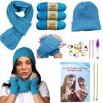 Kaaper Knitting Kit for Beginners Adults, Learn to Knit Crochet Starter Kit for Scarves, Hats & Gloves in Blue with Instruction Booklet, Wool Yarn, Knitting Needles, & Stitch Markers (Blue)