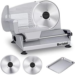 Meat Slicer, 200W Electric Food Slicer with 2 Removable 7.5" Stainless Steel Blades and Stainless Steel Tray, Child Lock Protection, Adjustable Thickness, Food Slicer Machine for Meat Cheese Bread