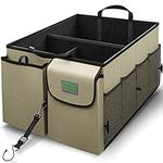 Drive Auto Products Car Organiser – Robust Car Boot Storage Box w/Adjustable Compartments - Non-Slip, Portable, Waterproof Canvas w/Straps & Handles - Tan